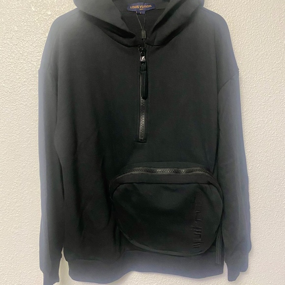 Black LV  With Front Pack Quarter Zip Hoodie - Picture 6 of 11